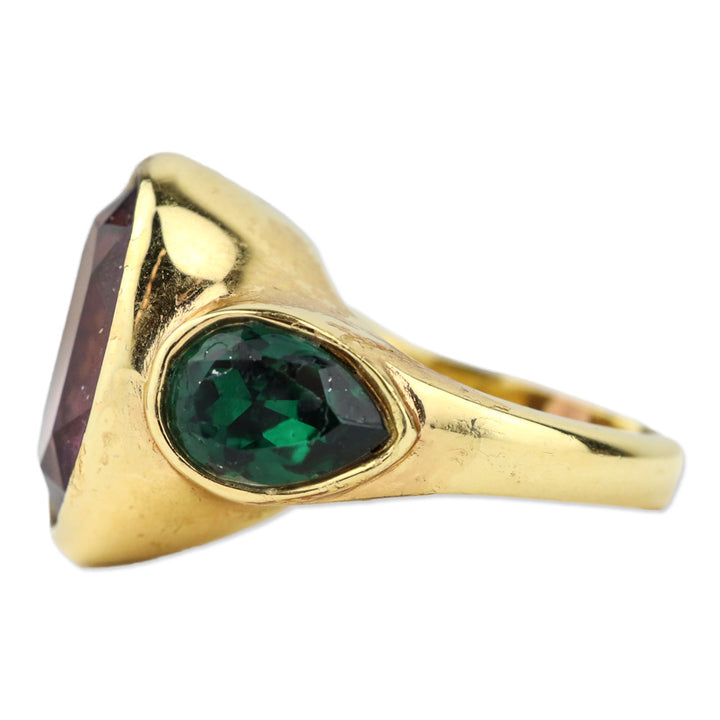 Purple/Green Oval Faceted Stones Gold-Tone Cocktail Ring