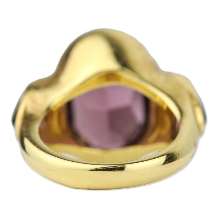 Purple/Green Oval Faceted Stones Gold-Tone Cocktail Ring