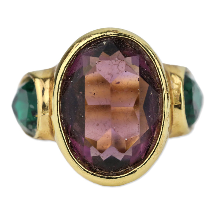Purple/Green Oval Faceted Stones Gold-Tone Cocktail Ring
