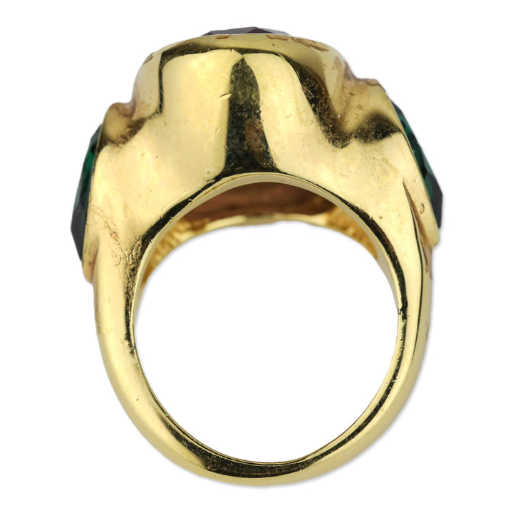 Purple/Green Oval Faceted Stones Gold-Tone Cocktail Ring
