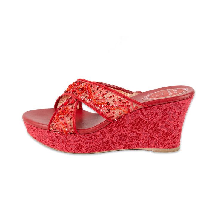 Rene Caovilla Red Beaded Lace Sandals