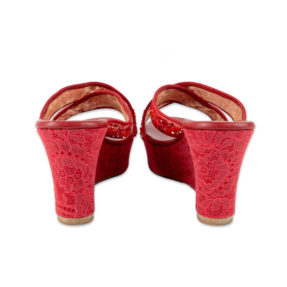 Rene Caovilla Red Beaded Lace Sandals