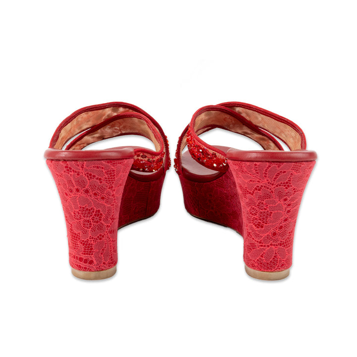 Rene Caovilla Red Beaded Lace Sandals
