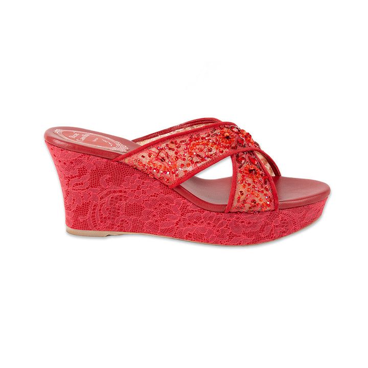 Rene Caovilla Red Beaded Lace Sandals
