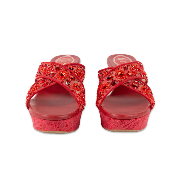 Rene Caovilla Red Beaded Lace Sandals