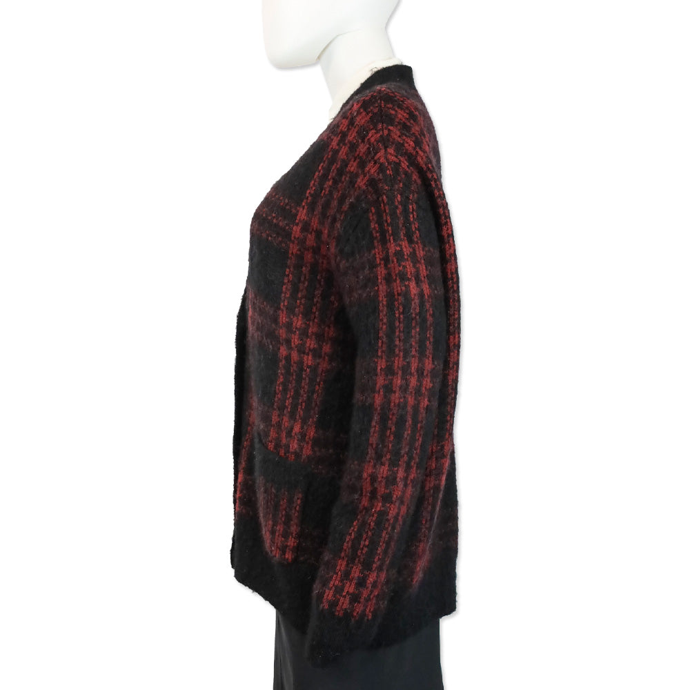 RE/DONE Black/Burgundy Plaid 90's Oversized Cardigan