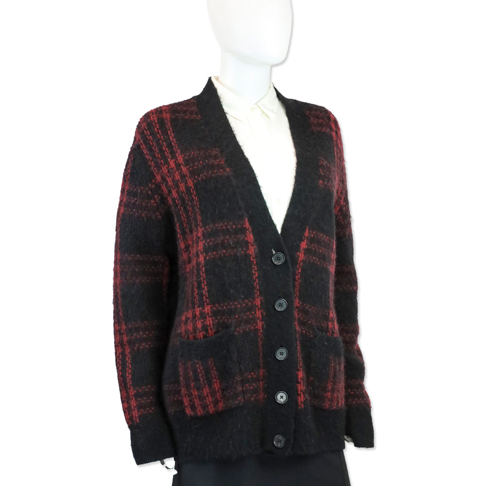 RE/DONE Black/Burgundy Plaid 90's Oversized Cardigan