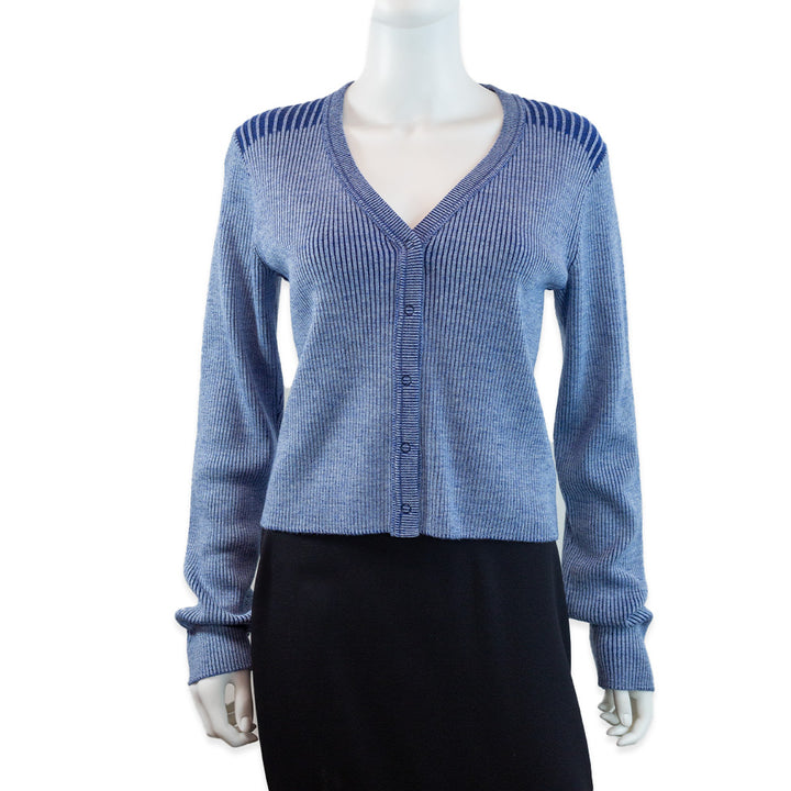 RE/DONE Blue Tonal Rib-Knit Wool Cardigan