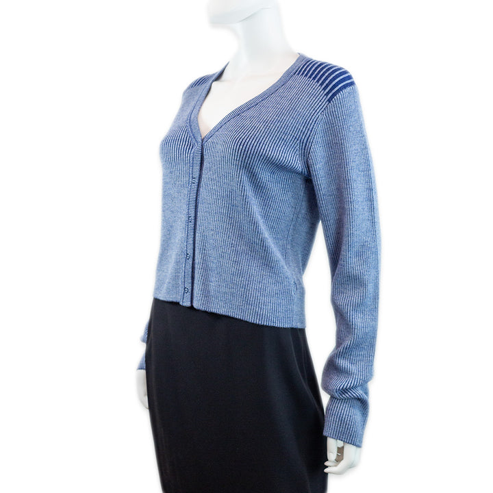 RE/DONE Blue Tonal Rib-Knit Wool Cardigan