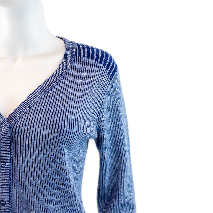 RE/DONE Blue Tonal Rib-Knit Wool Cardigan