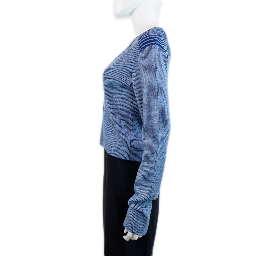 RE/DONE Blue Tonal Rib-Knit Wool Cardigan