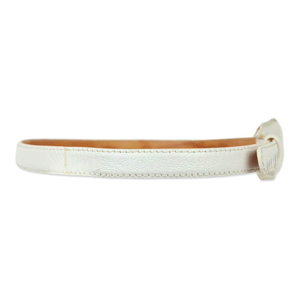 RH Milano White Crocodile Leather Belt with Wrapped Buckle