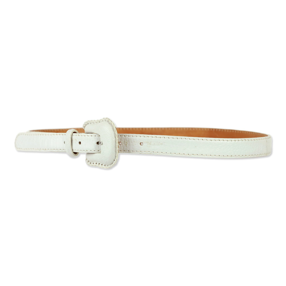 RH Milano White Crocodile Leather Belt with Wrapped Buckle