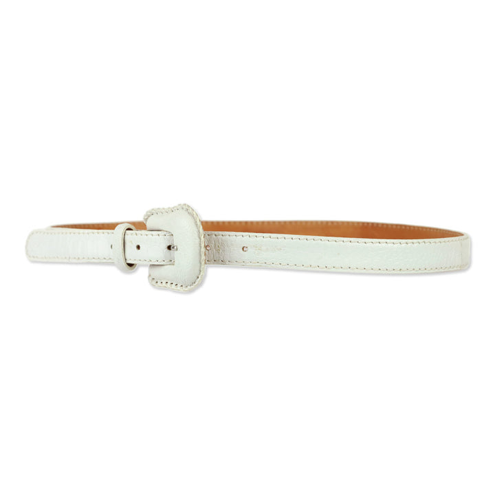 RH Milano White Crocodile Leather Belt with Wrapped Buckle