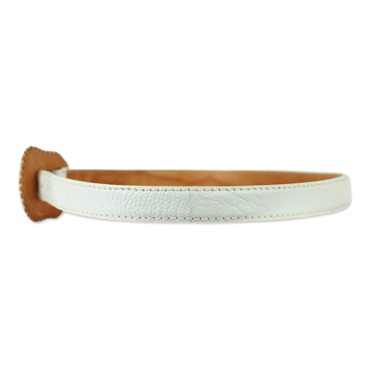 RH Milano White Crocodile Leather Belt with Wrapped Buckle
