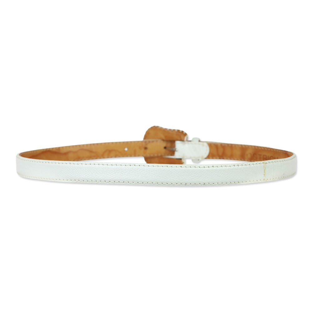 RH Milano White Crocodile Leather Belt with Wrapped Buckle