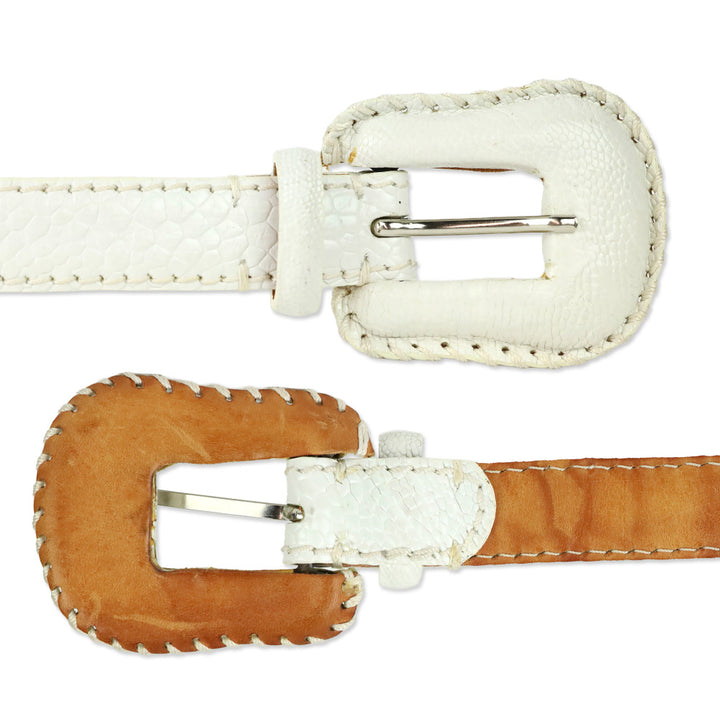 RH Milano White Crocodile Leather Belt with Wrapped Buckle