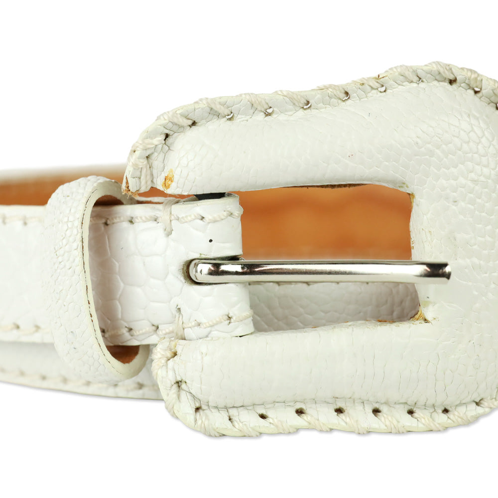 RH Milano White Crocodile Leather Belt with Wrapped Buckle