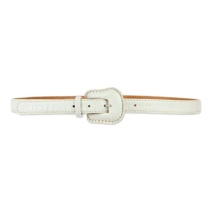 RH Milano White Crocodile Leather Belt with Wrapped Buckle