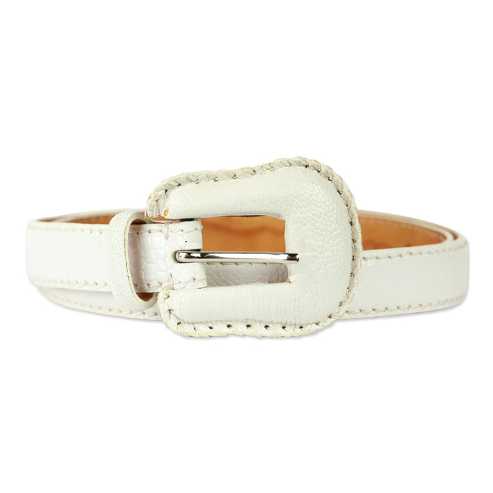 RH Milano White Crocodile Leather Belt with Wrapped Buckle