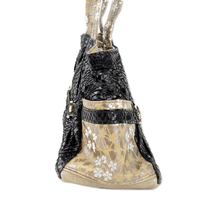 R&Y Augousti Snake Skin Shoulder Bag with Embroidery Accents