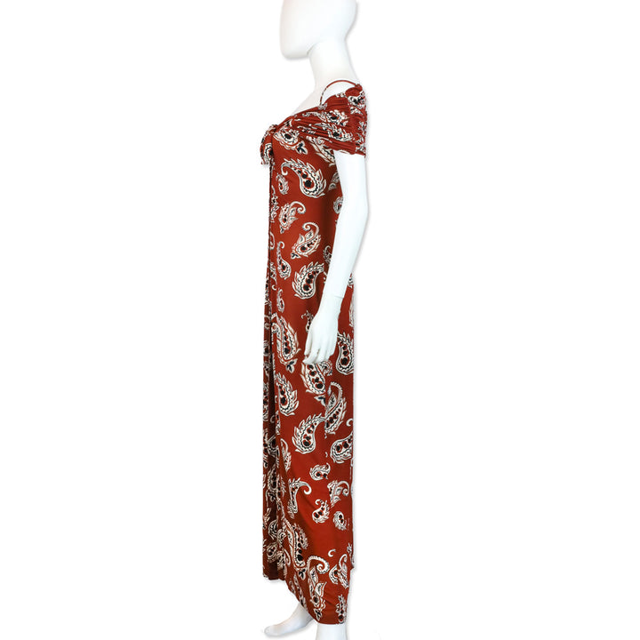 Rabanne Brown Paisley Print Stretch-jersey Cold-Shoulder Knotted Maxi Dress