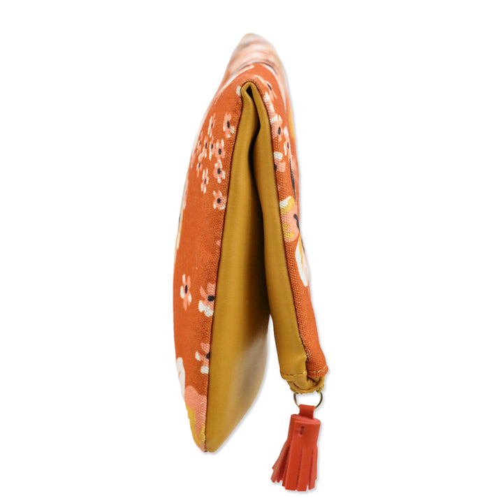 Rachel Pally Orange/Yellow Canvas Leather Floral Print Clutch