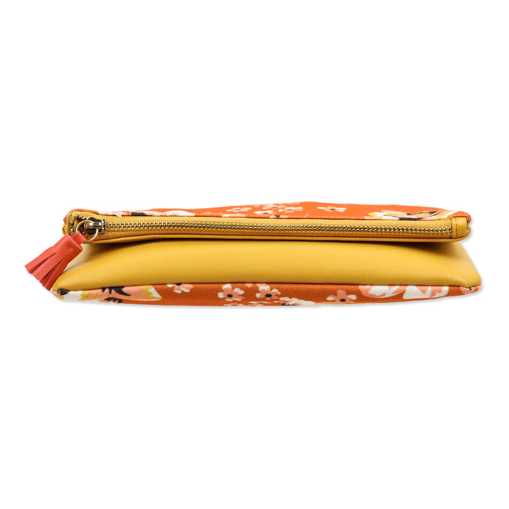 Rachel Pally Orange/Yellow Canvas Leather Floral Print Clutch