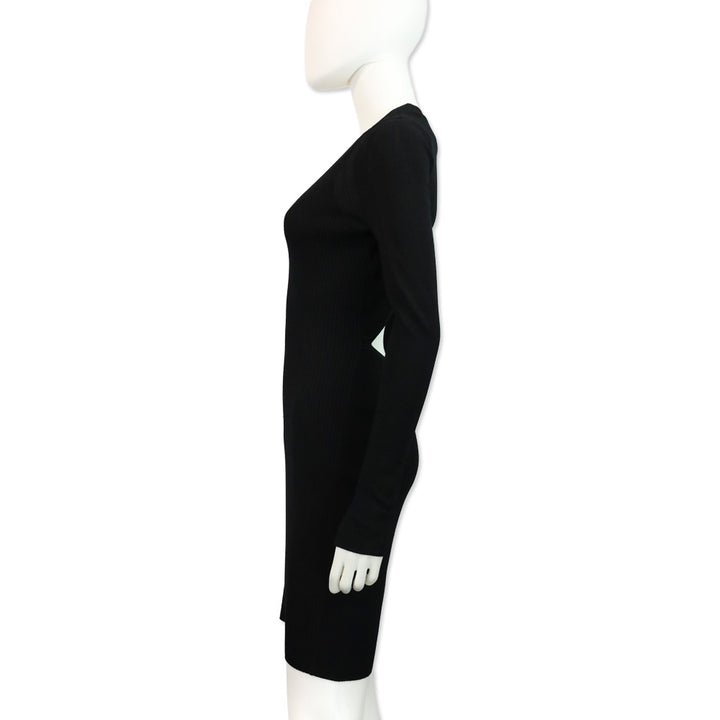 Rag & Bone Black Ribbed Knit V-Neck Midi Sweater Dress