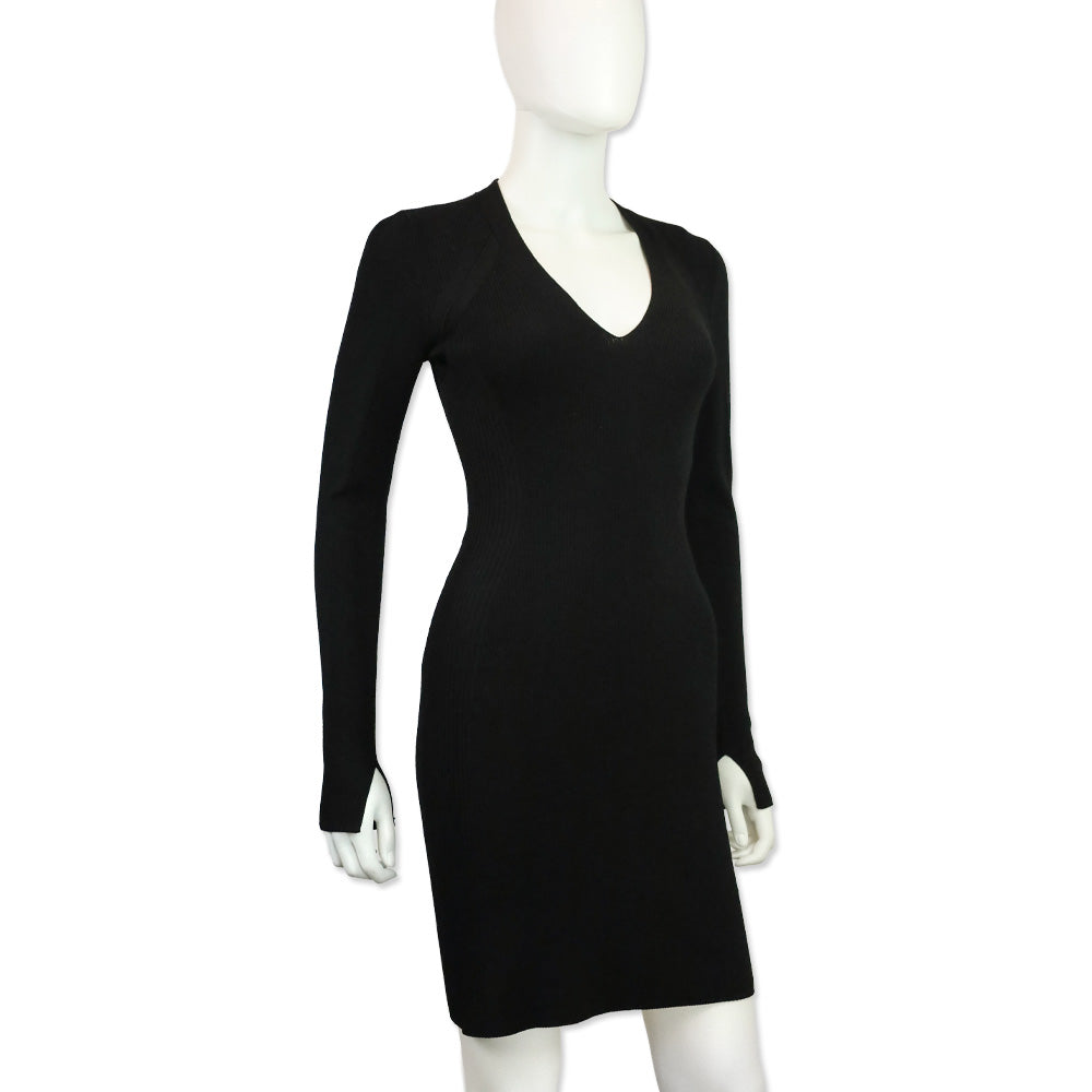 Rag & Bone Black Ribbed Knit V-Neck Midi Sweater Dress