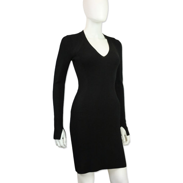 Rag & Bone Black Ribbed Knit V-Neck Midi Sweater Dress