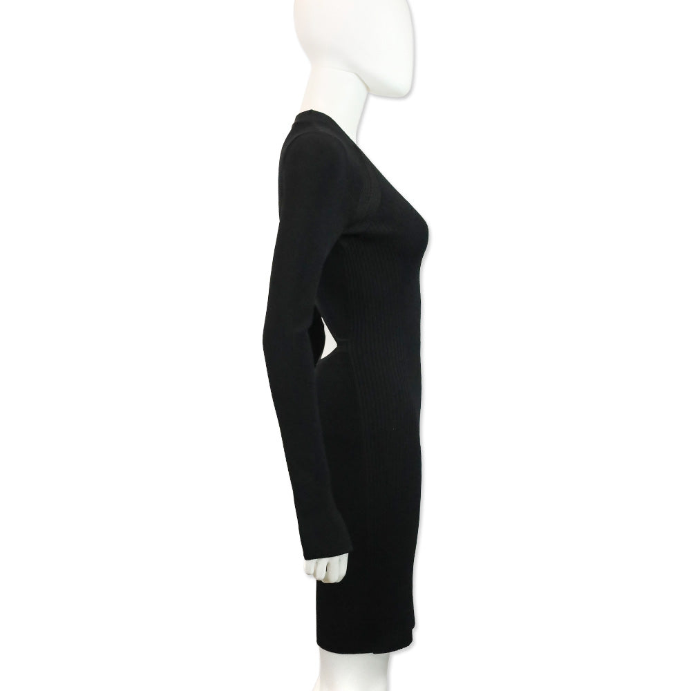 Rag & Bone Black Ribbed Knit V-Neck Midi Sweater Dress