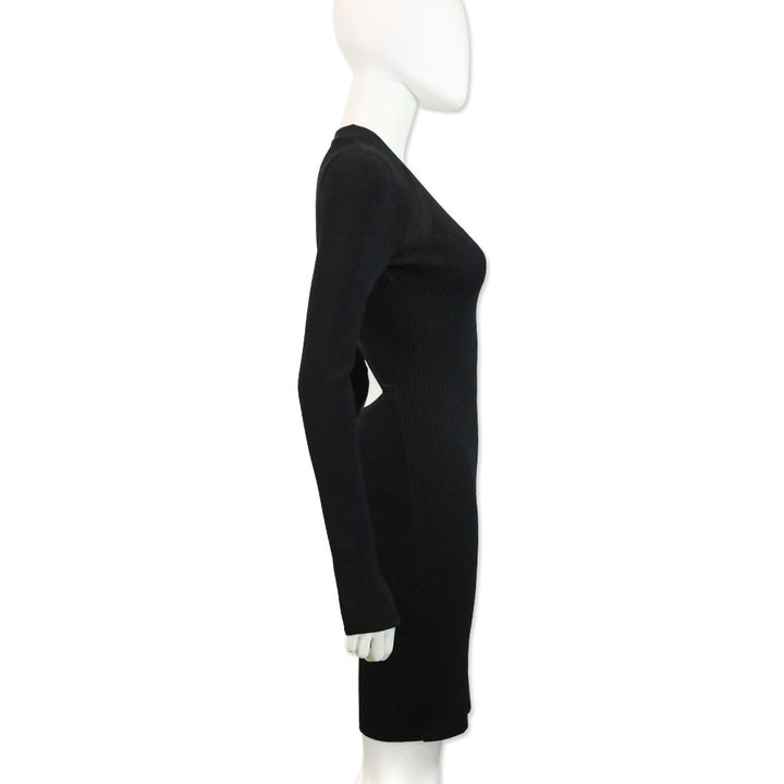 Rag & Bone Black Ribbed Knit V-Neck Midi Sweater Dress