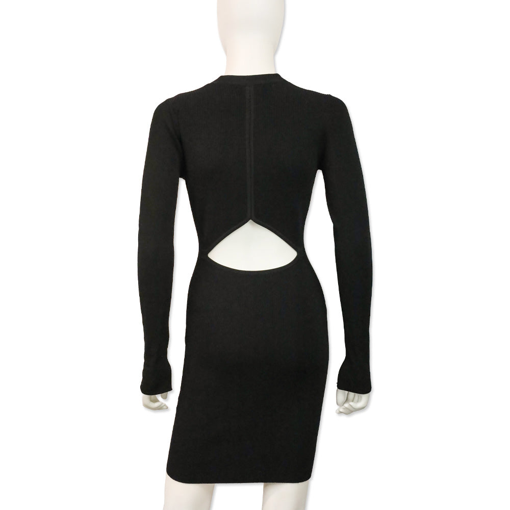 Rag & Bone Black Ribbed Knit V-Neck Midi Sweater Dress