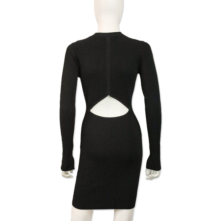 Rag & Bone Black Ribbed Knit V-Neck Midi Sweater Dress