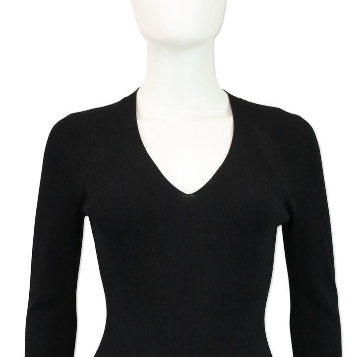 Rag & Bone Black Ribbed Knit V-Neck Midi Sweater Dress