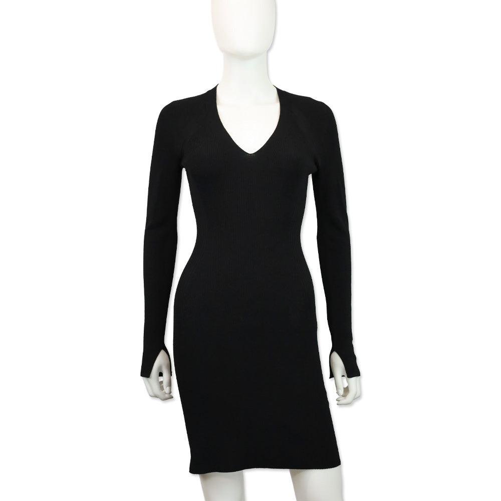 Rag & Bone Black Ribbed Knit V-Neck Midi Sweater Dress