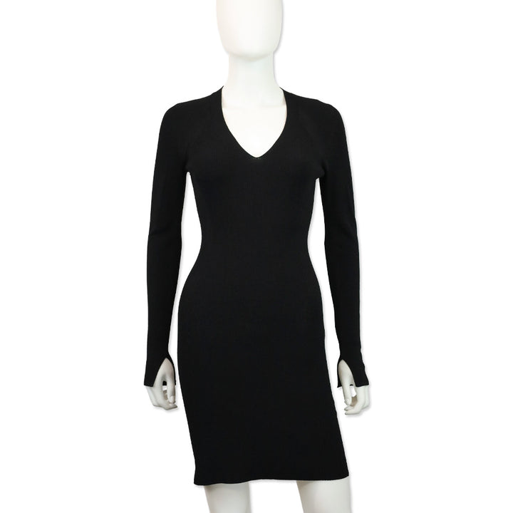 Rag & Bone Black Ribbed Knit V-Neck Midi Sweater Dress