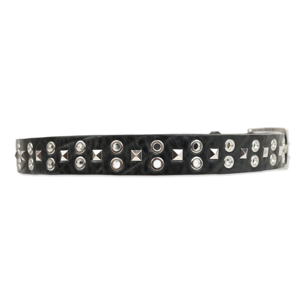 Rag & Bone Black Studded Double Grommet Leather Belt