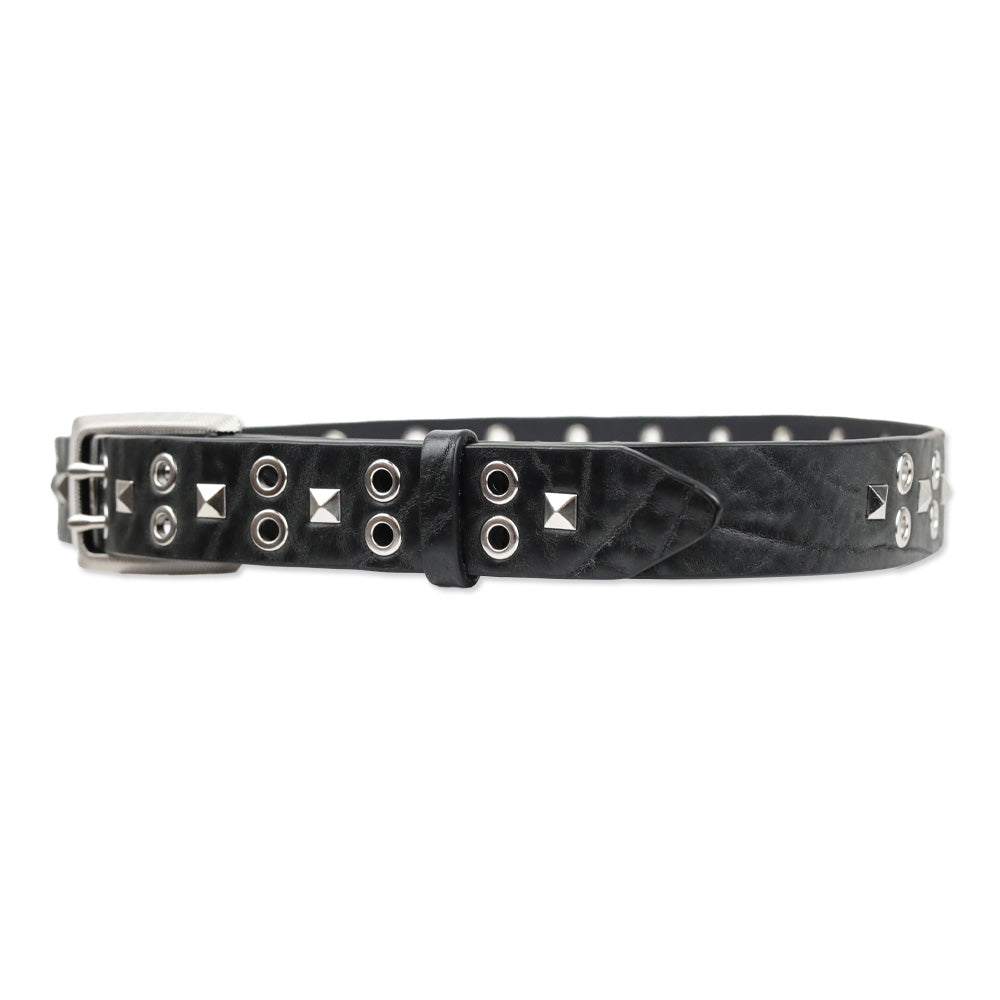 Rag & Bone Black Studded Double Grommet Leather Belt