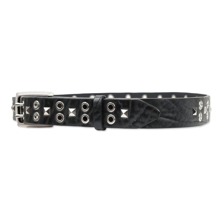 Rag & Bone Black Studded Double Grommet Leather Belt