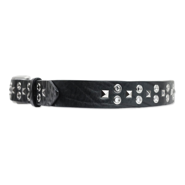 Rag & Bone Black Studded Double Grommet Leather Belt