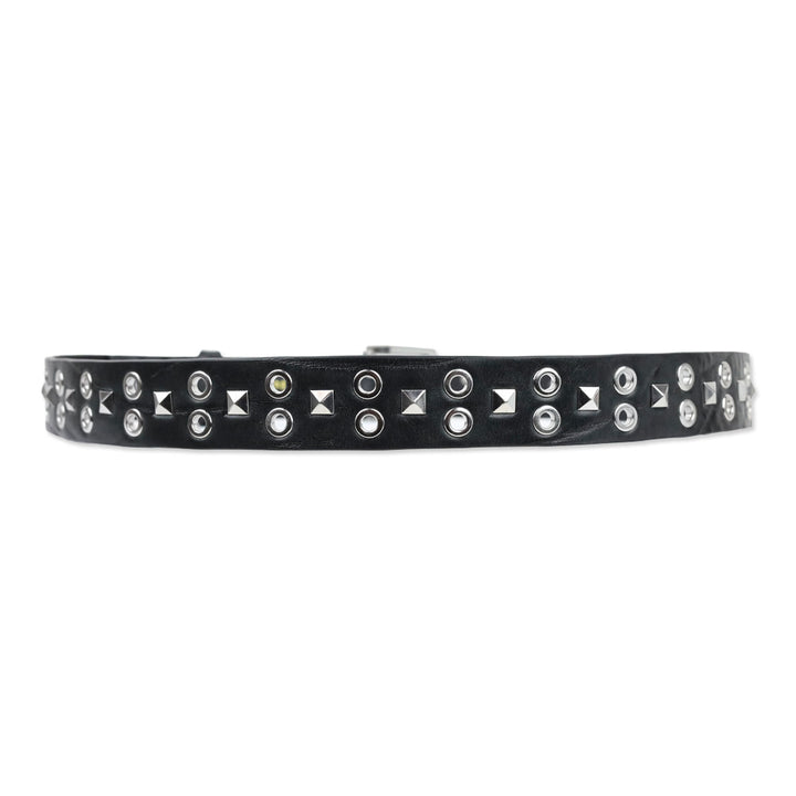 Rag & Bone Black Studded Double Grommet Leather Belt