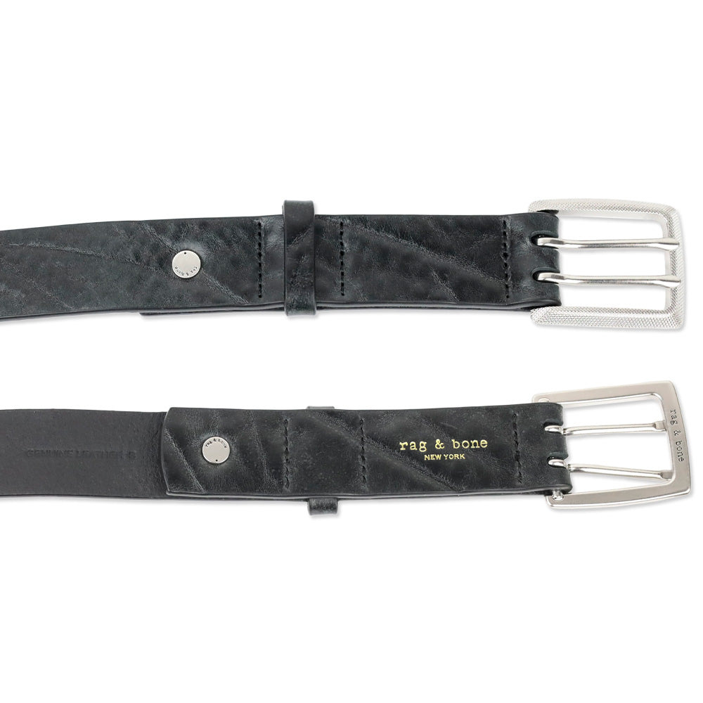 Rag & Bone Black Studded Double Grommet Leather Belt