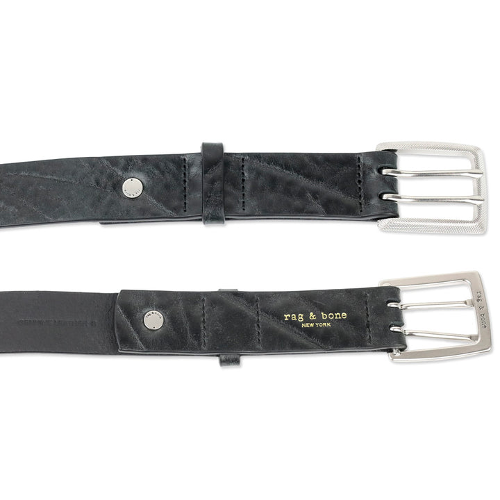 Rag & Bone Black Studded Double Grommet Leather Belt