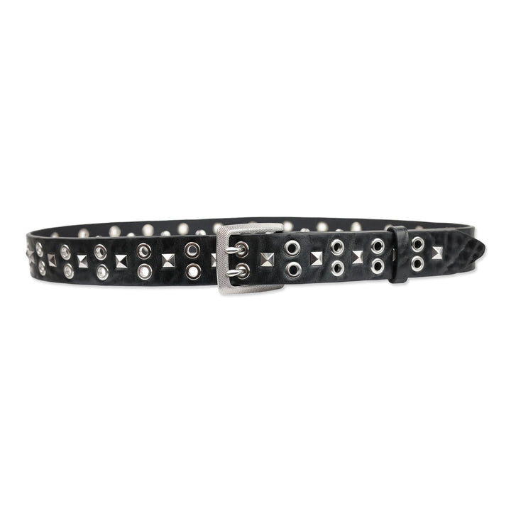 Rag & Bone Black Studded Double Grommet Leather Belt