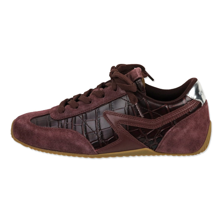 Rag & Bone Bordeaux Croc Embossed Leather & Suede Ultra Slim Retro Runner Sneakers