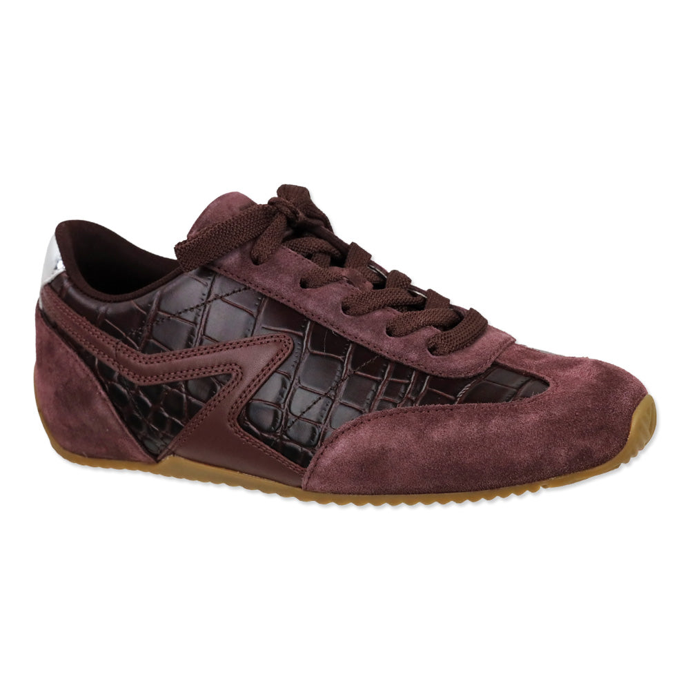 Rag & Bone Bordeaux Croc Embossed Leather & Suede Ultra Slim Retro Runner Sneakers