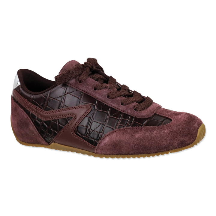Rag & Bone Bordeaux Croc Embossed Leather & Suede Ultra Slim Retro Runner Sneakers