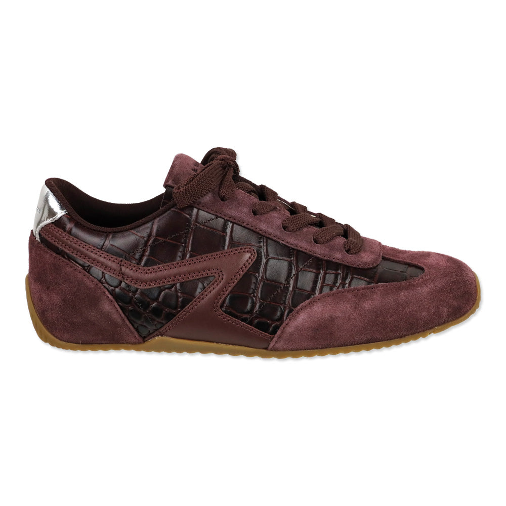 Rag & Bone Bordeaux Croc Embossed Leather & Suede Ultra Slim Retro Runner Sneakers